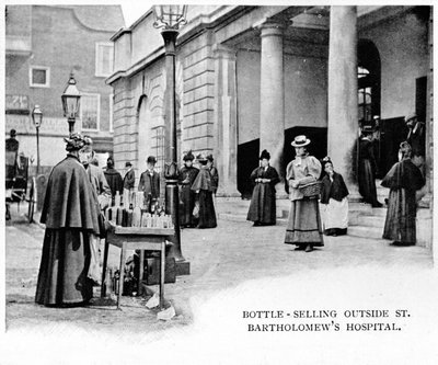 Flaschenverkauf vor dem St. Bartholomews Hospital, London, um 1903 von Unbekannt