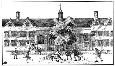 Jungen in der Tudor-Zeit spielen Fußball an der Berkhamsted Grammar School, Hertfordshire von Unbekannt