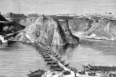 Bootsbrücke über den Indus bei Khushalgarh, Pakistan, 1895 von Unbekannt