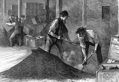 Teeverpackung in den Lagerhäusern der East & West India Dock Company, London, 1874 von Unbekannt