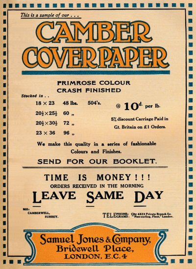 Camber Coverpaper - Samuel Jones & Company Werbung, 1919 von Unbekannt