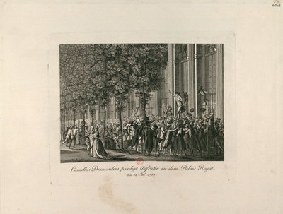 Camille Desmoulins in den Gärten des Palais Royal, ca. 1797-1800 von Unbekannt