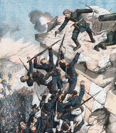 Kapitän Lebedief verteidigt heldenhaft das Bollwerk in Port Arthur, Russisch-Japanischer Krieg, 1904-1905 von Unbekannt