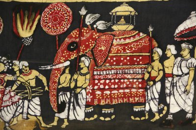 Stoffdruck, der die Pilgerfahrt zur heiligen Buddha-Zahn-Reliquie in Kandy darstellt, Paris, Frankreich von Unbekannt