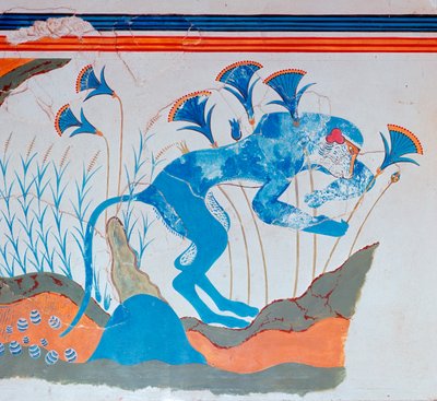 Kretisches Fresko eines Affen und Papyrus, 16.-14. Jahrhundert v. Chr. von Unbekannt