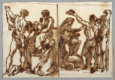 Zeichnung, Das Urteil Salomos; Die Häutung des Marsyas, ca. 1820 von Unbekannt