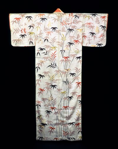 Bestickter weißer Satin-Kimono für Damen, Japanisch, Edo-Periode, 1600-1867 von Unbekannt