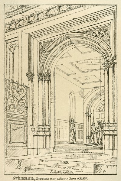 Eingang zu den verschiedenen Gerichtshöfen, Guildhall, London, Juni 1815 von Unbekannt