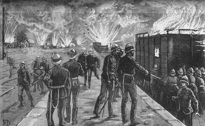 Explosion am Bahnhof von Kairo: Platzen von Granaten und Munition, ca. 1882-85 von Unbekannt