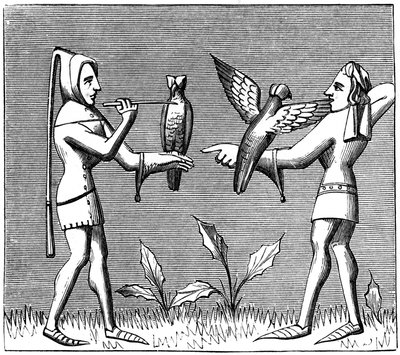 Falkner, die ihre Vögel kleiden, 14. Jahrhundert, 1849 von Unbekannt