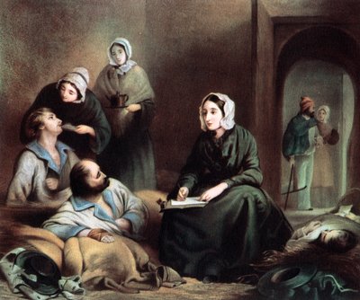 Florence Nightingale, britische Krankenschwester und Krankenhausreformerin, im Scutari-Krankenhaus, Türkei, 1855 von Unbekannt