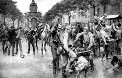 Deutsche Truppen besetzen die Stadt Lüttich in Belgien, Erster Weltkrieg, 1914 von Unbekannt
