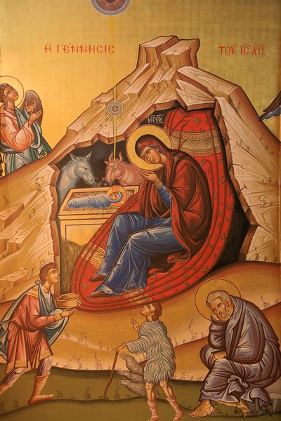 Griechisch-orthodoxe Ikone, die die Geburt Christi darstellt, Thessaloniki, Griechenland von Unbekannt