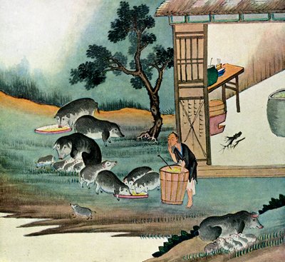 Er schickte ihn auf seine Felder, um Schweine zu hüten, 1899 von Unbekannt