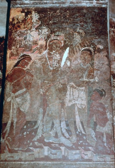 Dame bei ihrer Toilette, Höhlenfresko, Ajanta, Indien. 1.-5. Jahrhundert. 20. Jahrhundert von Unbekannt