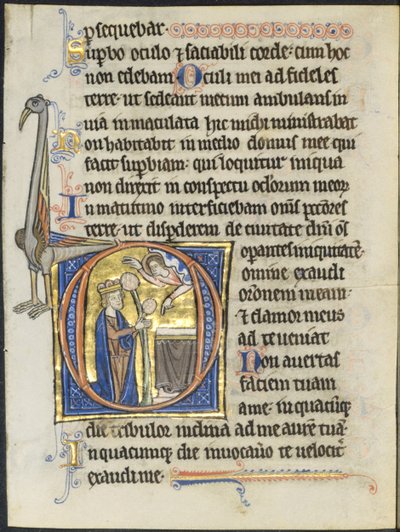 Blatt aus einem Psalter: Initiale D: David im Gebet vor einem Altar und Christus in einer Wolke, um 1270 von Unbekannt