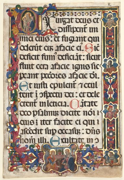 Blatt aus einem Psalter mit vollständigem Rand mit Medaillons Verkündigung, SS. Jerome, Clare..., 1475 von Unbekannt