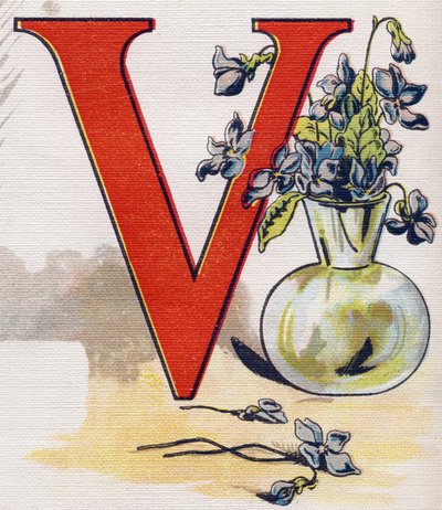 Buchstabe V: Vase mit Veilchen. Gravur in "ABC L