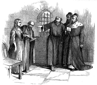 Lucrezia Castellani vor Inquisitoren nach verbotener Waldenserservice, ca. 1476, 19. Jahrhundert von Unbekannt