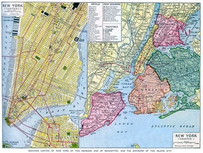 Karte von New York City, USA, ca. 1930er Jahre von Unbekannt
