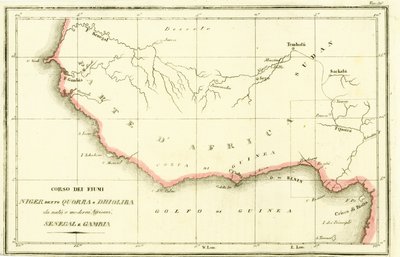 Karte der Verläufe des Niger, Senegal und Gambia in Westafrika von Unbekannt