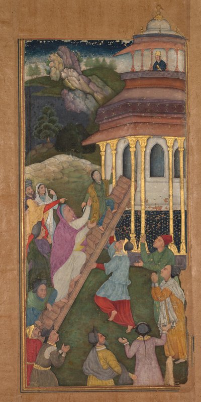 Maria steigt die Treppe zum Tempel hinauf, aus einem Mirat al-quds Spiegel der Heiligkeit..., 1602-1604 von Unbekannt