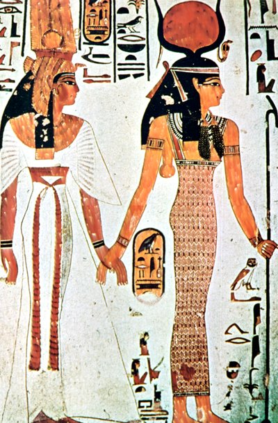 Nefertari und Isis, altägyptisches Wandgemälde aus einem thebanischen Grab, 13. Jahrhundert v. Chr. von Unbekannt