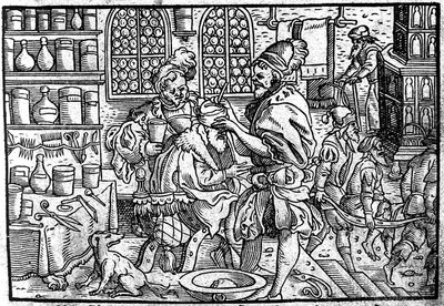 Operation am Kopf eines Mannes. Aus: Die große Wundarzney von Theophrastus Bombastus von Hohenheim, 1562 von Unbekannt