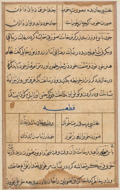Seite aus Geschichten eines Papageis Tuti-nama: Textseite, ca. 1560 von Unbekannt