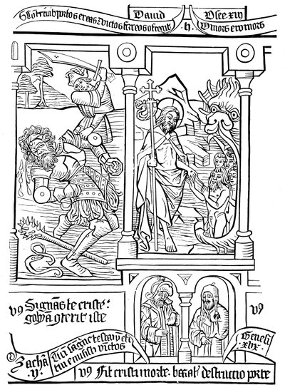 Seite der Biblia Pauperum (Armenbibel), 15. Jahrhundert von Unbekannt
