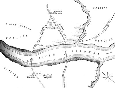 Plan des Unglücks am Intombe-Fluss am 12. März 1879, um 1880 von Unbekannt
