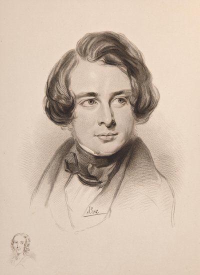 Porträt von Charles Dickens. Skizze von Dickens