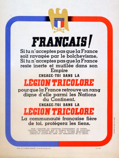 Rekrutierungsplakat für die Vichy-Französische Légion Tricolore, 1942 von Unbekannt