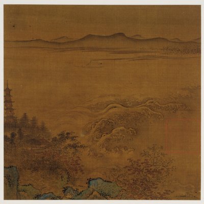 Flusslandschaft: eine Pagode, schäumende Stromschnellen, ferne Hügel, Ming-Dynastie, 1368-1644 von Unbekannt