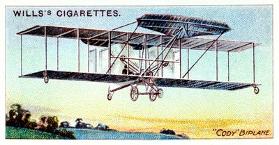 Samuel Franklin Cody, amerikanisch-britischer Flieger, fliegt Cody-Doppeldecker, um 1909 von Unbekannt