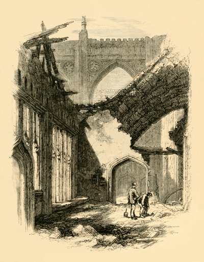 St. Stephens Kapelle - Innenansicht nach dem Brand, 1881 von Unbekannt