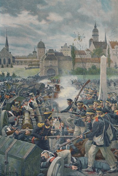 Die französische Armee verlässt Leipzig, 1813, 1896 von Unbekannt