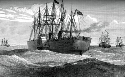 Die Great Eastern verlegt das Atlantik-Telegraphenkabel, ca. 1865, ca. 1880 von Unbekannt