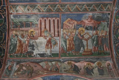 Die Heilung in Kapernaum und andere Szenen aus dem Leben Christi, 14. Jahrhundert von Unbekannt