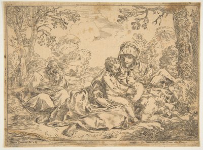 Die Heilige Familie mit Johannes dem Täufer, Kopie nach Cantarini von Unbekannt