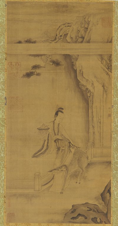 Die unsterbliche Ma Gu mit einem Hirsch, Qing-Dynastie von Unbekannt