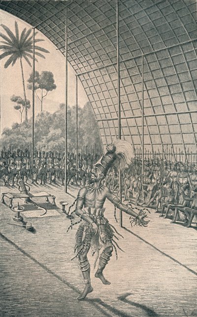 Der Mangbattu-König Munsa tanzt vor seinen Frauen und Kriegern, ca. 1870, 1903 von Unbekannt