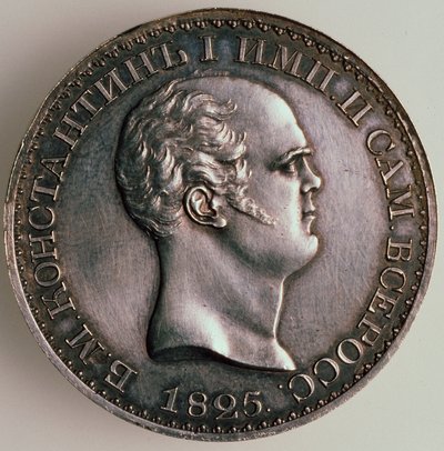 Der Rubel von Konstantin, Vorderseite: Porträt von Konstantin, 1825 von Unbekannt