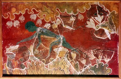 Der Safran-Sammler Fresko aus dem minoischen Königspalast, Knossos, Kreta, ca. 15. Jahrhundert v. Chr. von Unbekannt