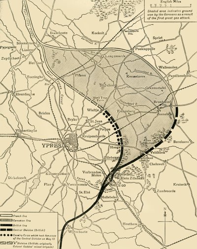 Der Ypernbogen vor und nach der Zweiten Schlacht von Ypern..., Erster Weltkrieg, 1915, ca. 1920 von Unbekannt