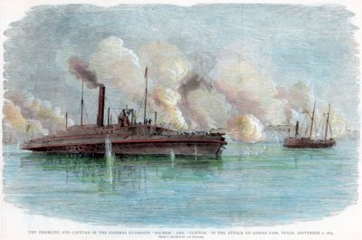 Der Angriff auf Sabine Pass, Texas, Amerikanischer Bürgerkrieg, 8. September 1863 von Unbekannt