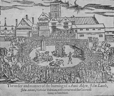 Die Verbrennung von Anne Askew, John Lascelles, John Adams und Nicholas Belenian, 1546, 1904 von Unbekannt