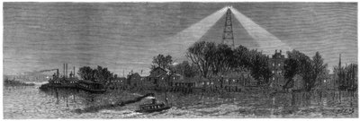 Das elektrische Licht am Hell Gate, New York, 1885 von Unbekannt