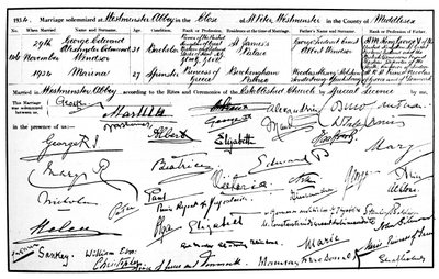 Heiratsurkunde des Herzogs und der Herzogin von Kent von Unbekannt