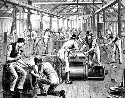 Die Pumpenwerkstatt in einem Werk in Cornwall, ca. 1880 von Unbekannt